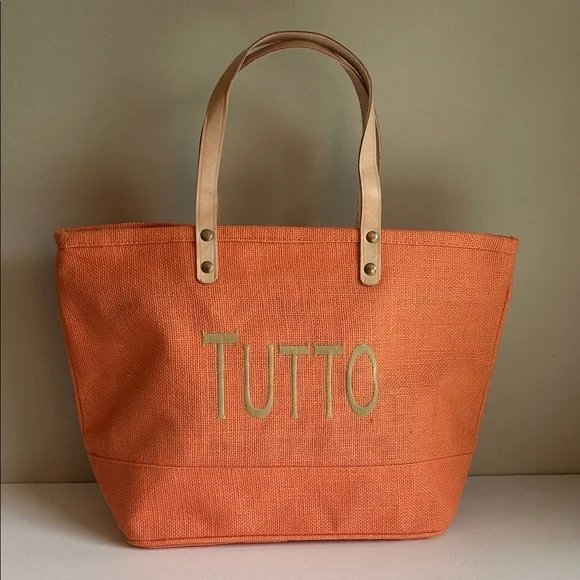 NWOT Ballard Jute Tote Bag in Orange with ‘Tutto’ Embroidered Design