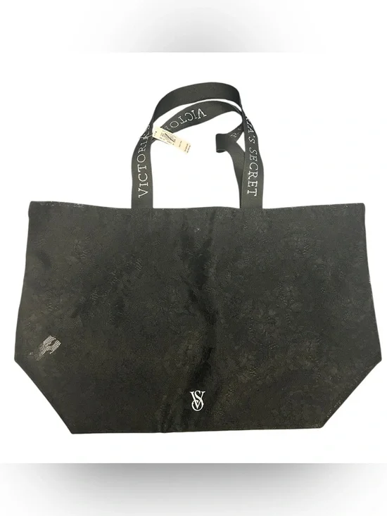 Victoria’s Secret Black Lace Rhinestone Logo Oversized Tote Bag NWT