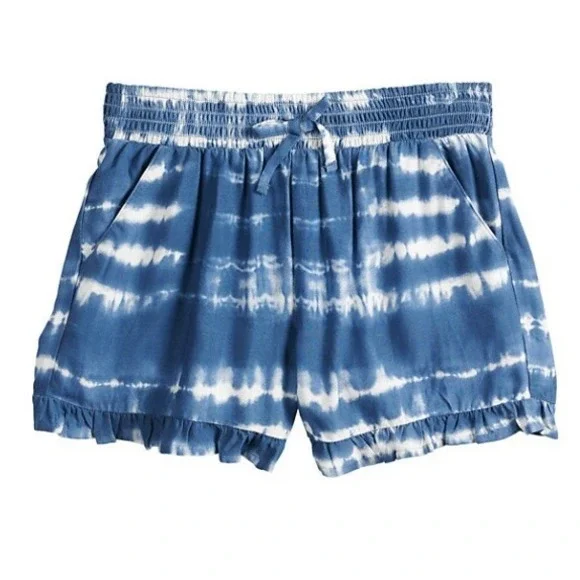 So Girls Smocked Waistband Ruffled Shorts Blue New with Tags XS 6/6X Tie Dye