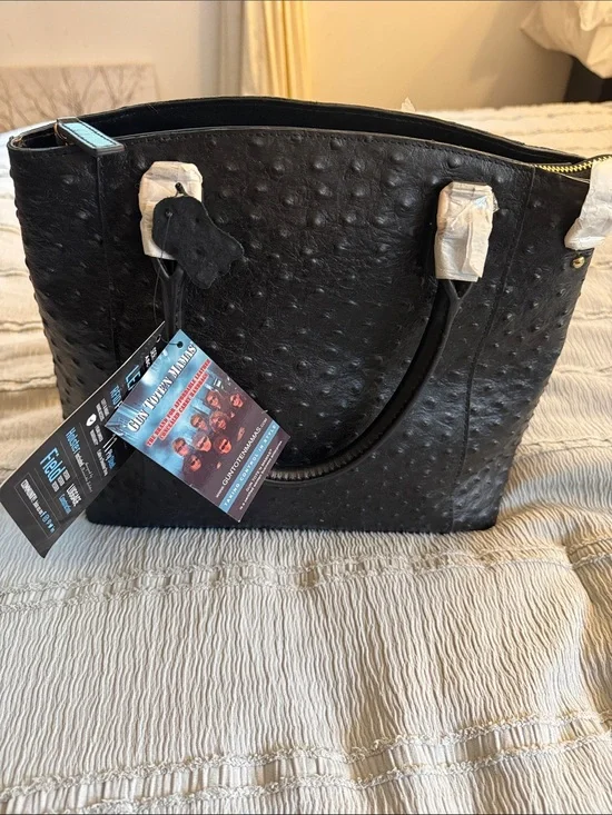 Gun Tote’n Mamas Black Ostrich-Texture Tote Bag Top Grain Leather NWT