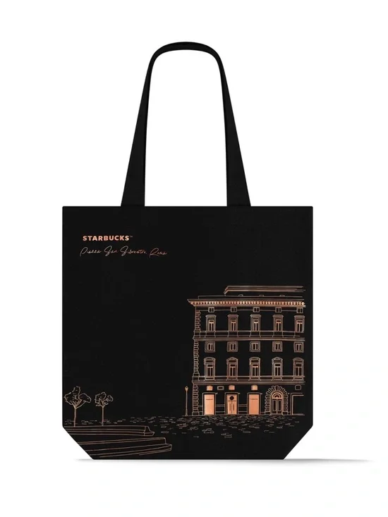 Starbucks Black Tote with Copper Cityscape Detail