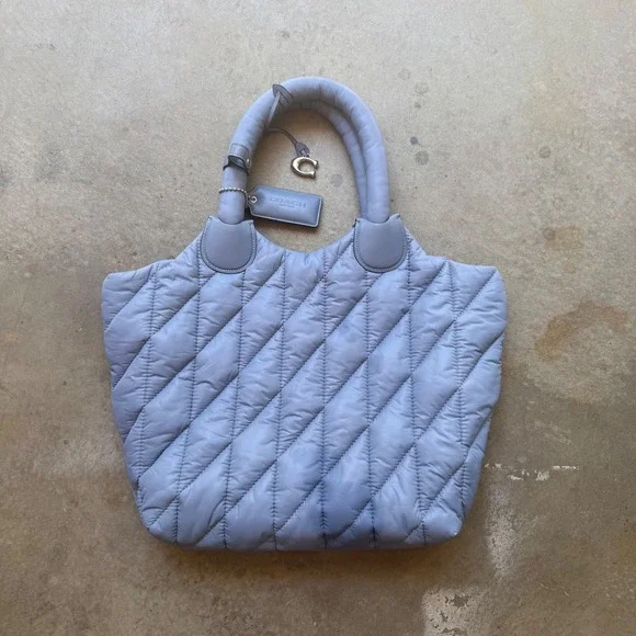 Coach Pillow Tote Bag Quilted Nylon Periwinkle Blue Puffer Large CP152