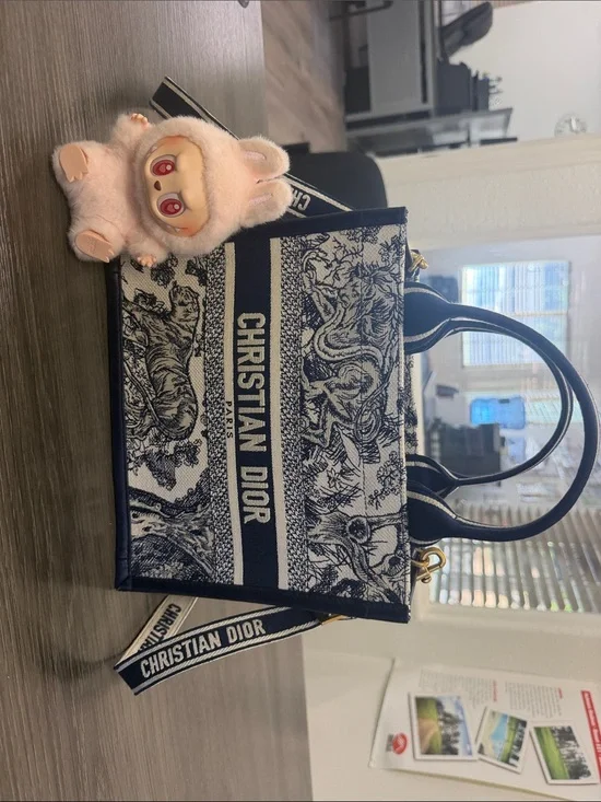 Christian Dior Navy and White Toile de Jouy Book Tote