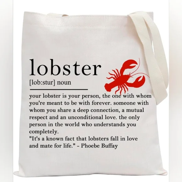 Lobster Print Tote Bag Cream Red and Black Friends Inspired NWOT