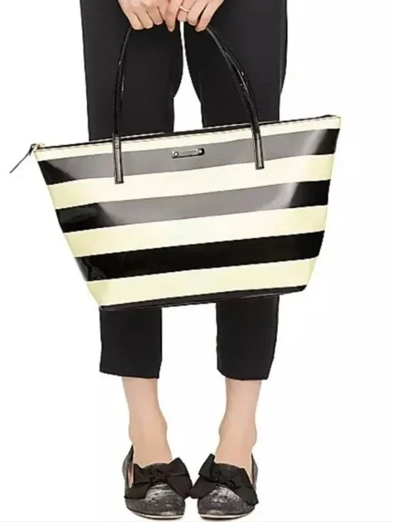 Kate Spade Penn Valley Sophie Tote Ivory Black Striped
