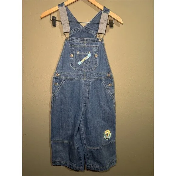 Looney Tunes Bib Shorts Overalls Girls 10  100% Cotton - Knee Length - Vintage