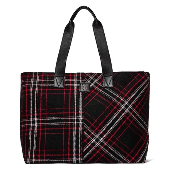 Victoria’s Secret Limited Edition Plaid Tote Bag Black Red NWT