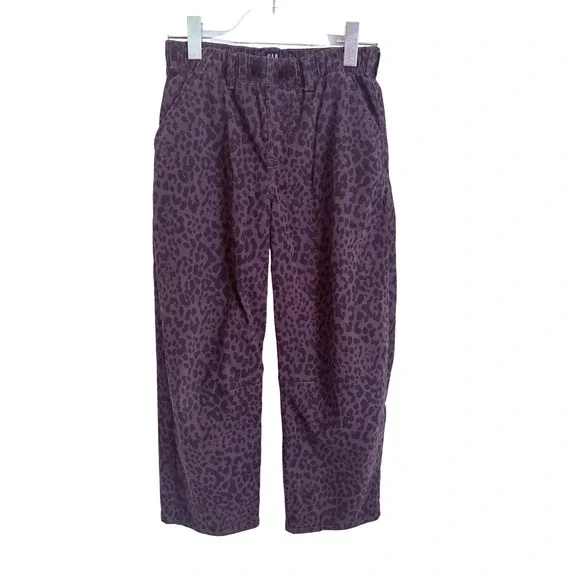 Gap Kids Black Gray Leopard Print Barrel Denim Jeans XL Elastic Waist