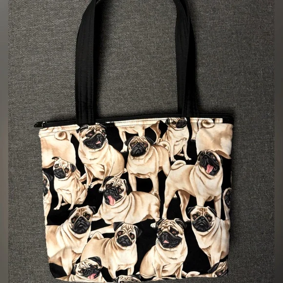 Pugs Tote Bag 12x10 Black Handles and Lining