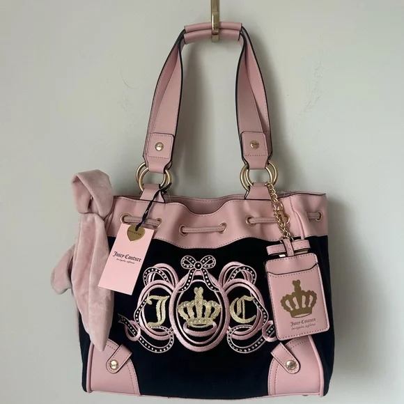 Juicy Couture black pink carriage Daydreamer Tote Bag