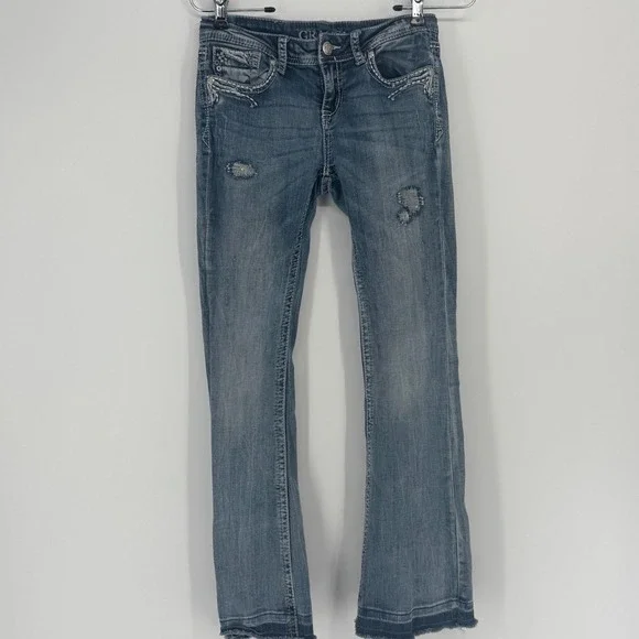 Grace in LA Girls Bootcut Jeans Size 12 Blue Embellished Rhinestone Distressed
