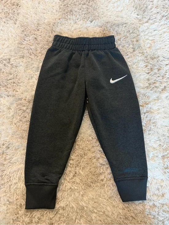 Nike Kids Black Sweat Fleece Joggers with White Swoosh