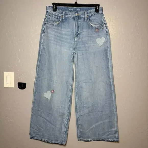Old Navy Super Baggy Wide-Leg Embroidered Jeans for Girls 20, Light Wash 767099