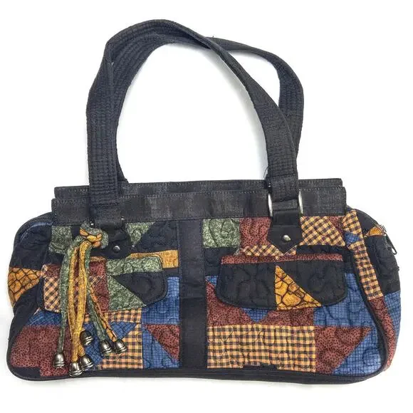 Donna Sharp Patchwork Quilted Handbag Black Multi OS Folk Tapestry