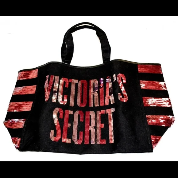 Victoria's Secret Limited Edition Black Canvas and Sequin Large Tote Bag NWOT