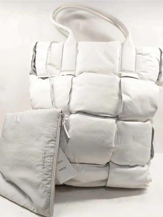 Bottega Veneta Maxi Padded Intrecciato White Leather Large Tote Bag