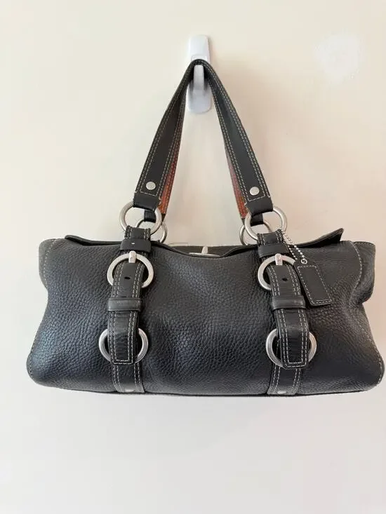 Coach D063-10134 Chelsea Pebbled Leather Turnlock Satchel Tote Bag Women Black