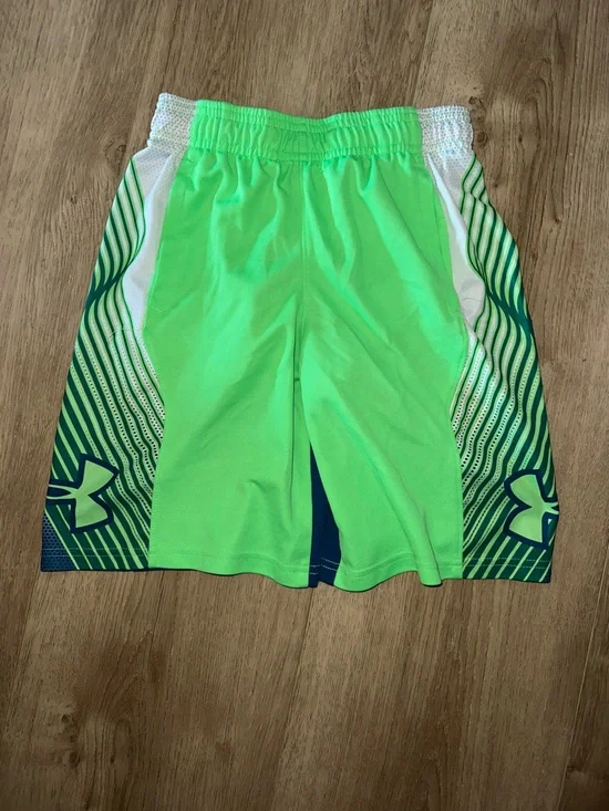 Under Armour Neon Green Athletic Shorts with Navy Graphic Panels