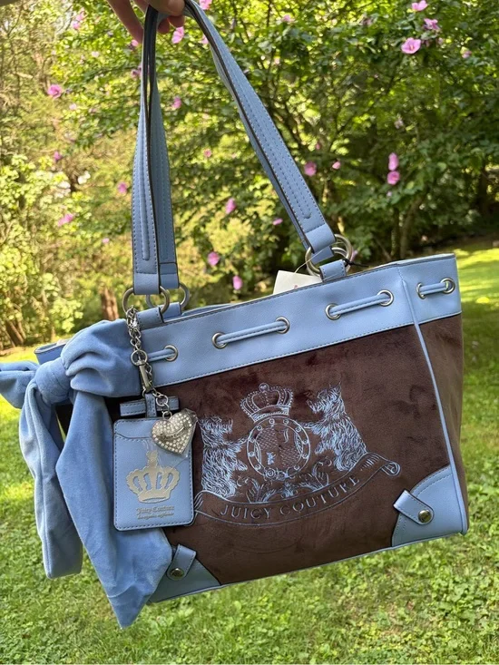 NWT: Juicy Couture Vintage Y2K Scottie Dogs Brown and Blue Daydreamer Tote
