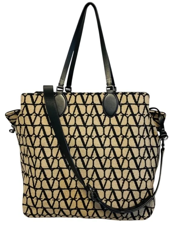 VALENTINO BEIGE / BLACK VLOGO REVERSIBLE LARGE TOTE HANDBAG