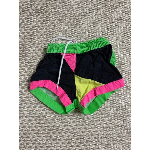Vintage Hi Dives Neon Colorblock Baby Shorts 12M Retro 80s 90s skate surf skater