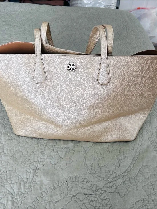 Tory Burch Champagne Metallic Leather Tote