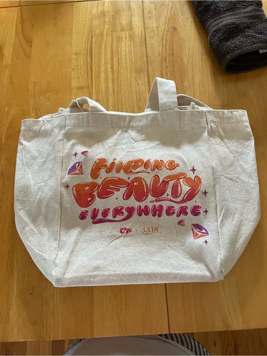 Ulta Beauty White Canvas Tote with Pink & Orange Graphic
