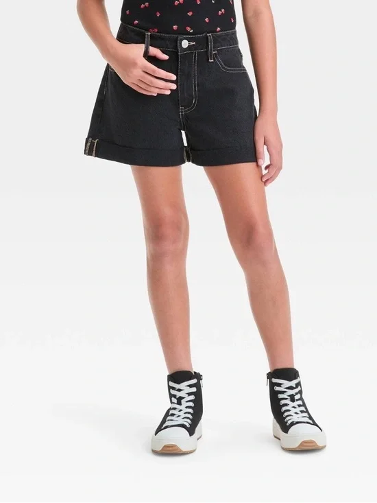 Art Class High-Rise Black Denim Roll-Cuff Shorts. Girls Size L School Gift NWT