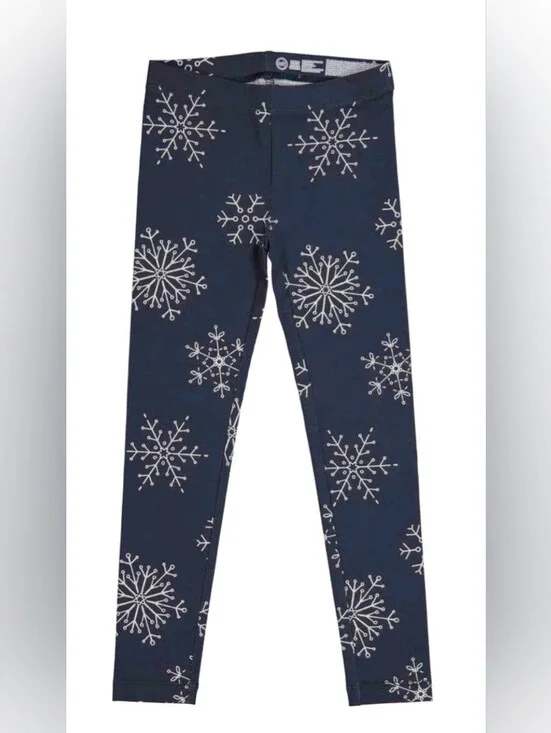 Navy Leggings with White Snowflake Print Girls Size L (10-12) NWT