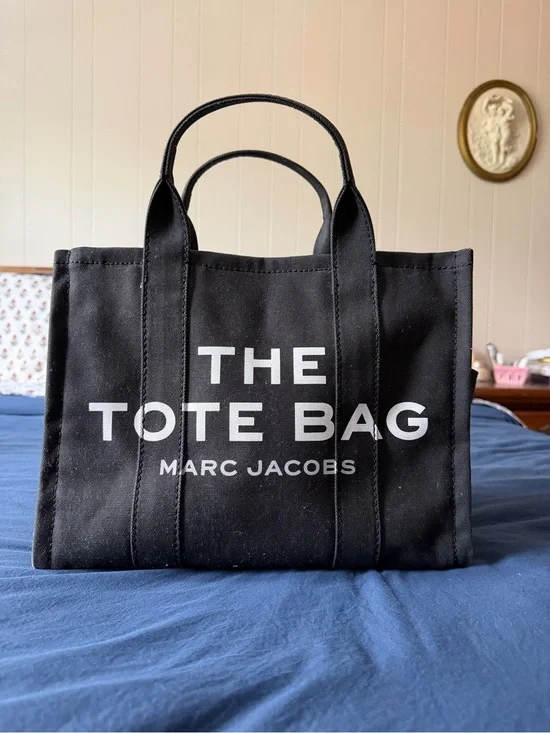 Marc Jacobs Black Canvas Tote Bag with White Logo