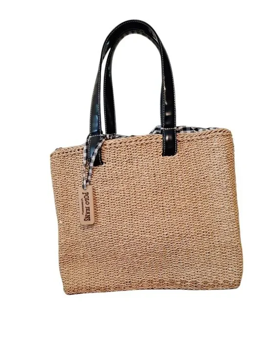 Apollo Jeans Natural Straw Tote with Black Handles