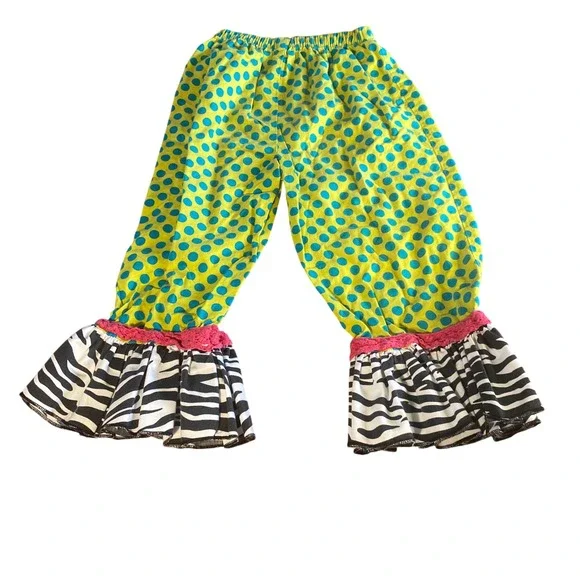La Jenni Ruffle Pants Kids‎ Yellow Polka Dot Zebra Print SIZE 6X