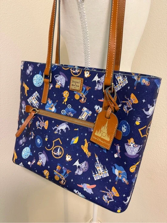 Dooney & Bourke Navy Blue 💙 Disney 50th Anniversary Tote Tan Trim Alice Dumbo