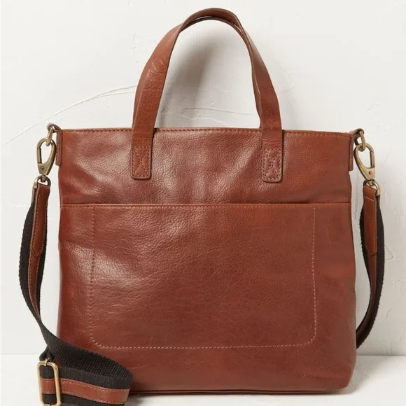 Fat Face Brown Leather Tote Bag with Detachable Strap