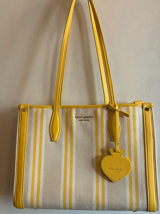 Kate Spade New York-Morning Light / Yellow Multi Striped Canvas Market Tote EUC