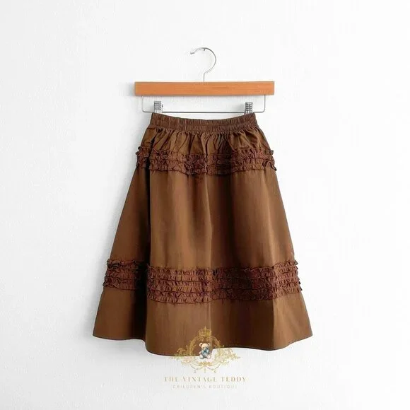NWT Pretty Girls Bohemian Maxi Skirt Ruffles Casual Peasant Modest Long Cocoa 6Y