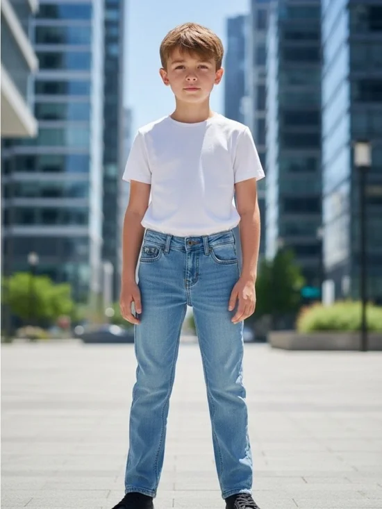 Wonder Nation cotton blend light blue denim jeans Boy 7 Slim 5 pocket design zip