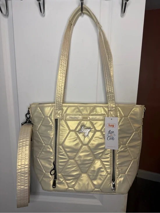 Lug brand champagne “Rally” Quilted Tote with Detachable Strap NWT