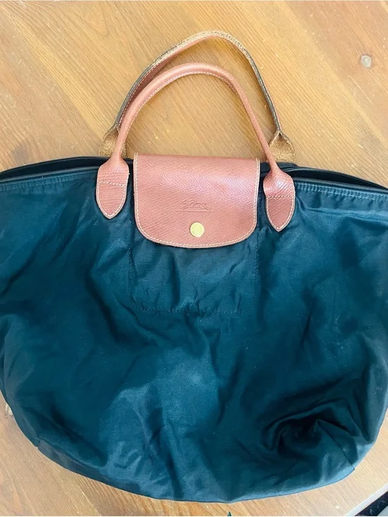 Longchamp Black Tote with Brown Leather Trim