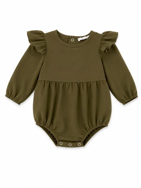 Bailey’s Blossoms Olive Flutter Sleeve Bubble Romper 3-6M Baby Girl