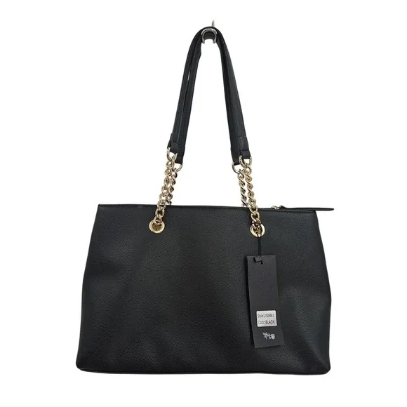 Mathew + Julian Tote Bag Womens‎ Black Faux Leather Chain Shoulder L15298ES