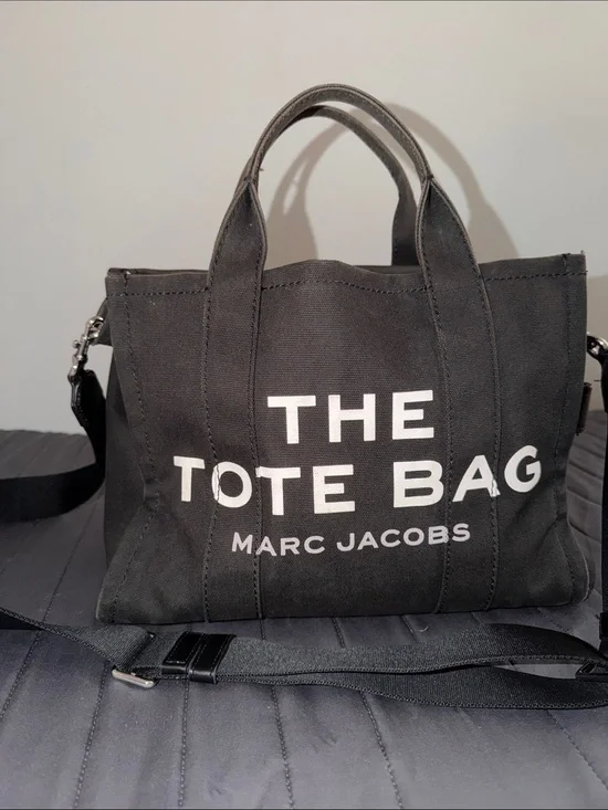 Marc Jacobs Black Canvas 'The Tote Bag' with White Logo