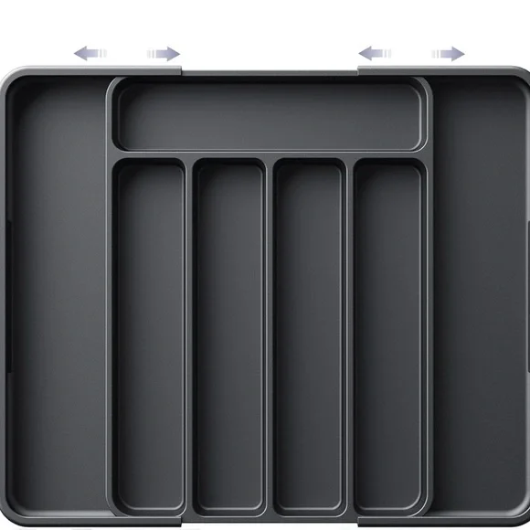 Kitsure Black Cutlery Drawer Organiser for Kitchen - Adjustable Cutlery Tray