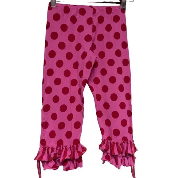 Mustard Pie Pink Polka Dot Ruffle Cuff Boutique Pants Bottoms Girls Size 4