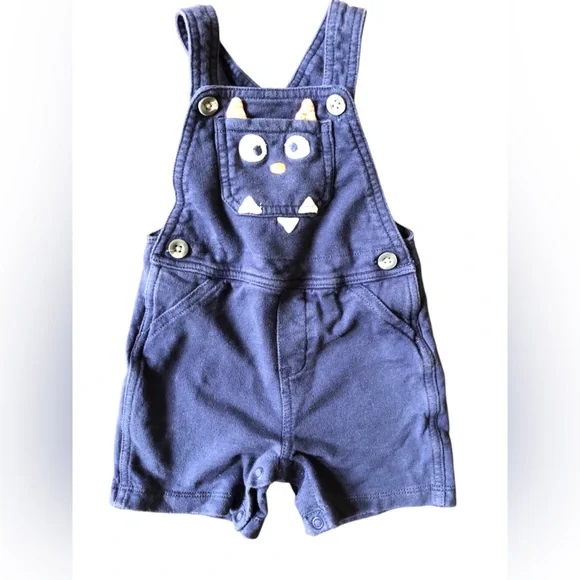 4/$20 Carters Navy Blue Monster Halloween Overalls Shorts Sz 12 Mo