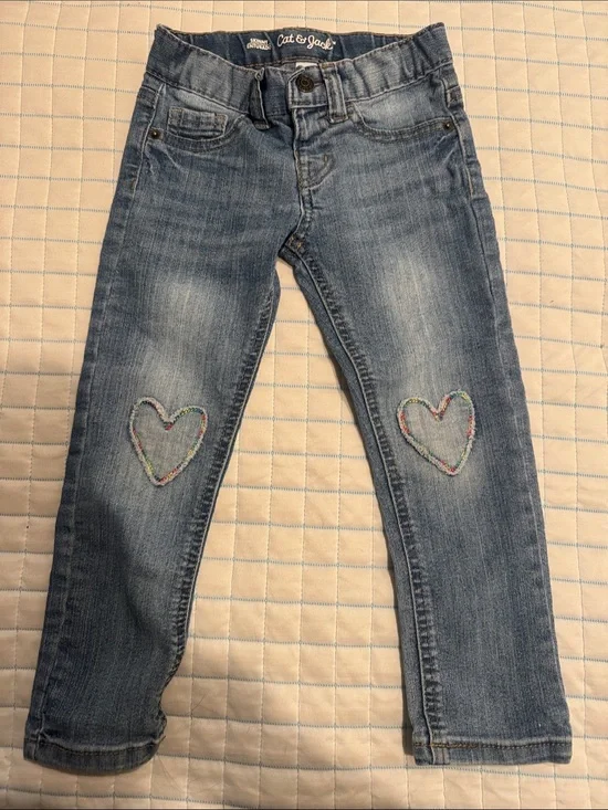 Cat & Jack Light Blue Skinny Jeans with Heart Knee Patches