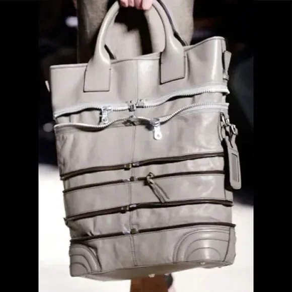 Chloe Taupe Gladys Leather Multi Zippers Tote Bag
