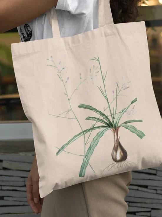 Wavy-Leafed Soap Plant Vintage Floral Print Graphic Canvas Tote Bag