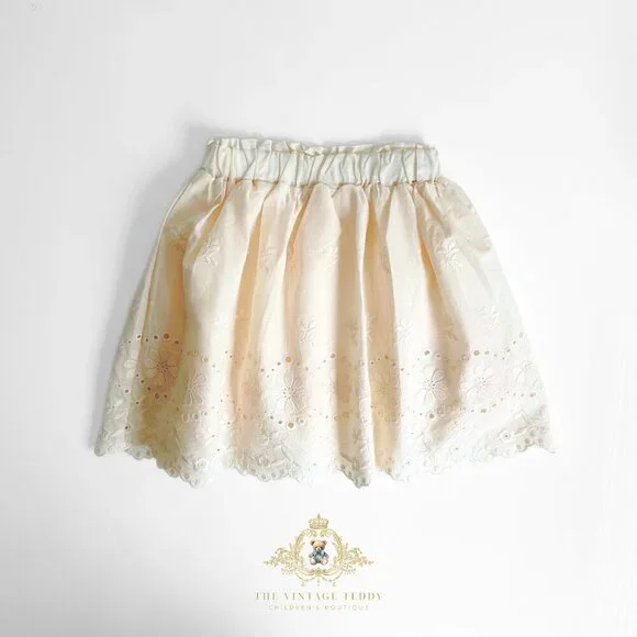 NWT Pretty Girls Eyelet Lace Embroidered Skirt Spring & Summer Bohemian Cream 4T