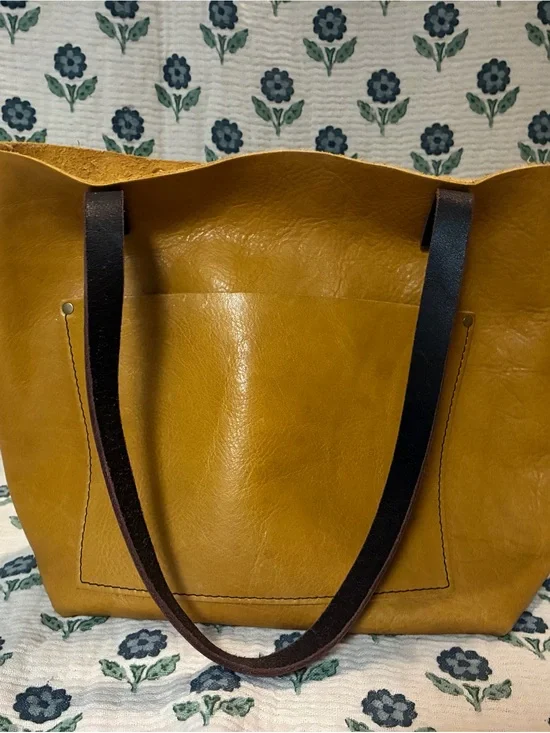 Mustard Leather Tote with Dark Brown Shoulder Straps